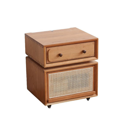 Modern Minimalist Cherry Wood Metal Robot-Shaped Nightstand With 2 Drawers For Bedroom