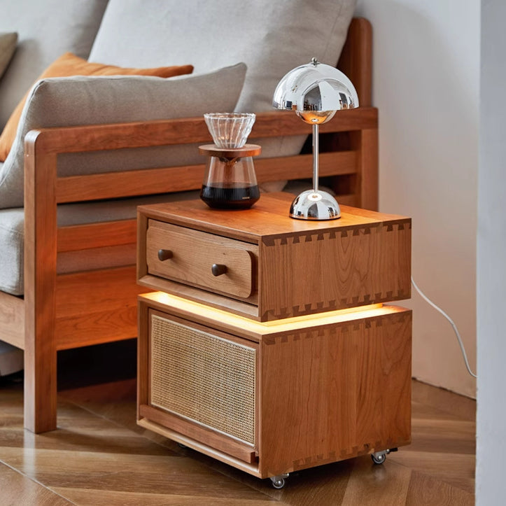 Modern Minimalist Cherry Wood Metal Robot-Shaped Nightstand With 2 Drawers For Bedroom