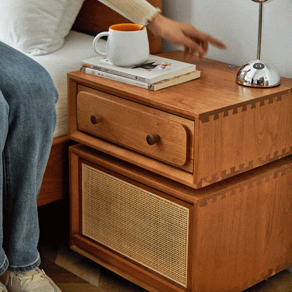 Modern Minimalist Cherry Wood Metal Robot-Shaped Nightstand With 2 Drawers For Bedroom