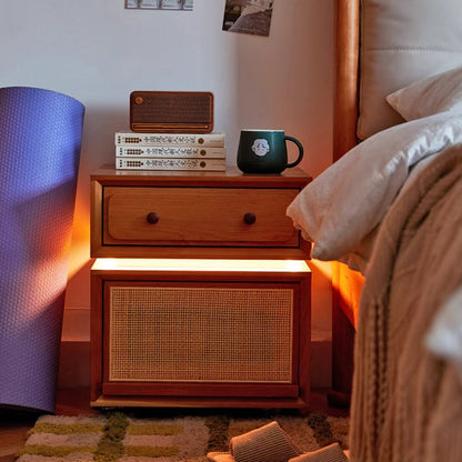 Modern Minimalist Cherry Wood Metal Robot-Shaped Nightstand With 2 Drawers For Bedroom