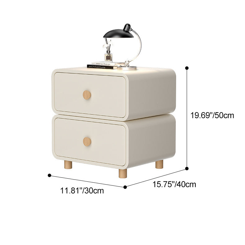 Traditional French Medium-Density Fiberboard Solid Wood Leather Rounded Nightstand With 2 Drawers For Bedroom