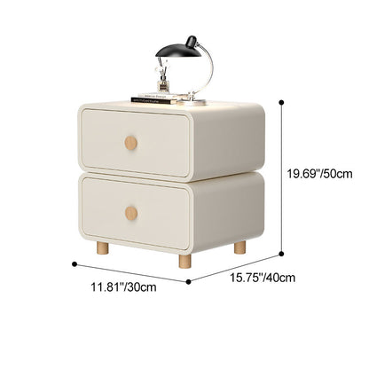 Traditional French Medium-Density Fiberboard Solid Wood Leather Rounded Nightstand With 2 Drawers For Bedroom
