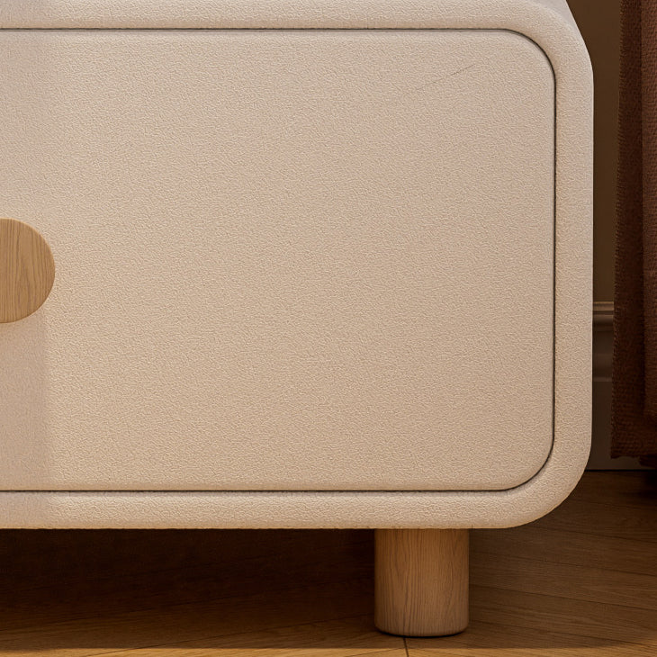 Traditional French Medium-Density Fiberboard Solid Wood Leather Rounded Nightstand With 2 Drawers For Bedroom