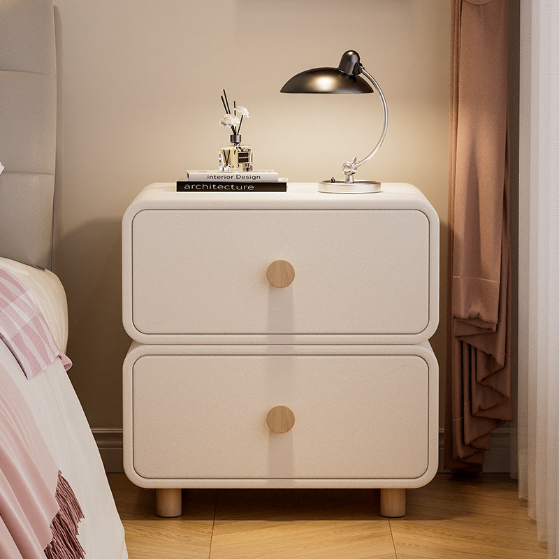 Traditional French Medium-Density Fiberboard Solid Wood Leather Rounded Nightstand With 2 Drawers For Bedroom