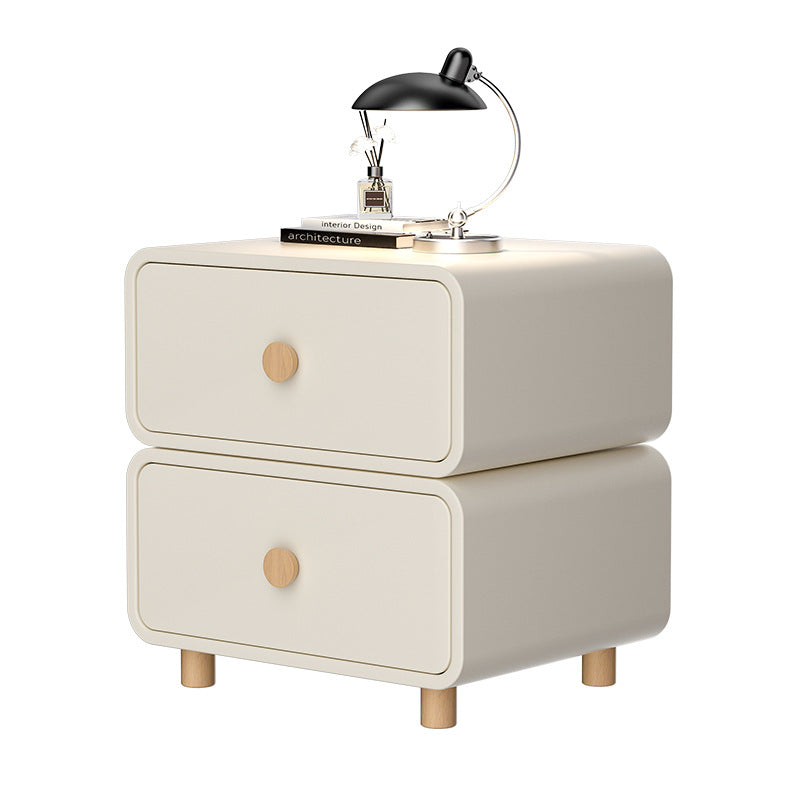 Traditional French Medium-Density Fiberboard Solid Wood Leather Rounded Nightstand With 2 Drawers For Bedroom