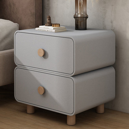 Traditional French Medium-Density Fiberboard Solid Wood Leather Rounded Nightstand With 2 Drawers For Bedroom