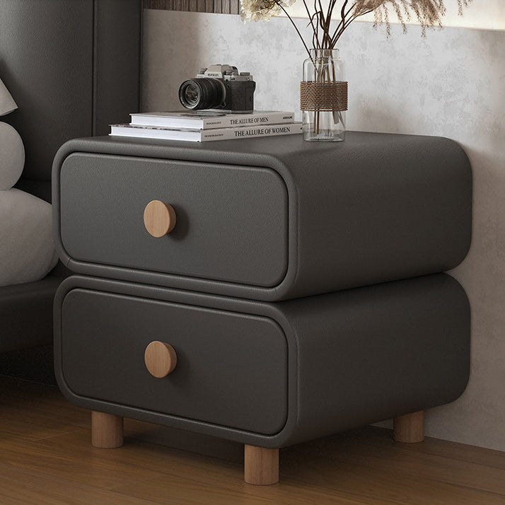 Traditional French Medium-Density Fiberboard Solid Wood Leather Rounded Nightstand With 2 Drawers For Bedroom