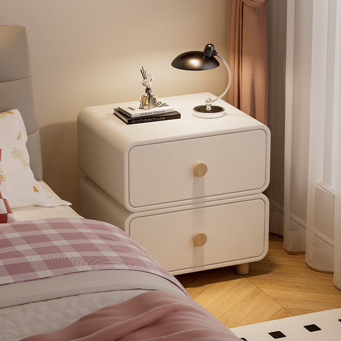 Traditional French Medium-Density Fiberboard Solid Wood Leather Rounded Nightstand With 2 Drawers For Bedroom