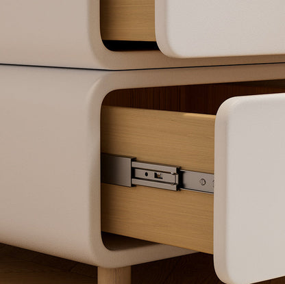 Traditional French Medium-Density Fiberboard Solid Wood Leather Rounded Nightstand With 2 Drawers For Bedroom