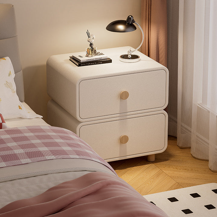 Traditional French Medium-Density Fiberboard Solid Wood Leather Rounded Nightstand With 2 Drawers For Bedroom