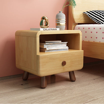 Contemporary Creative Solid Wood Rounded Cylinder Nightstand With 1/2 Drawers For Bedroom
