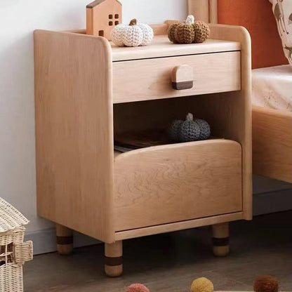 Contemporary Scandinavian Cherry Wood Rounded Rectangle Nightstand With 2 Tiers For Bedroom