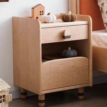 Contemporary Scandinavian Cherry Wood Rounded Rectangle Nightstand With 2 Tiers For Bedroom