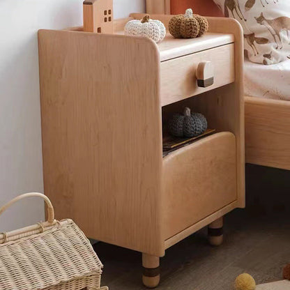 Contemporary Scandinavian Cherry Wood Rounded Rectangle Nightstand With 2 Tiers For Bedroom