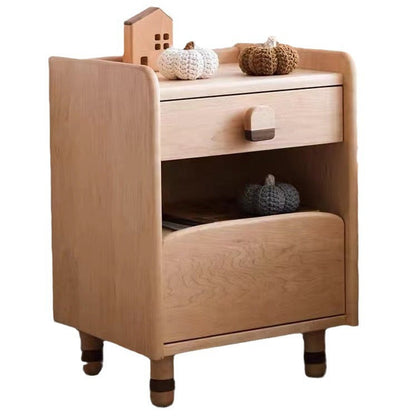 Contemporary Scandinavian Cherry Wood Rounded Rectangle Nightstand With 2 Tiers For Bedroom