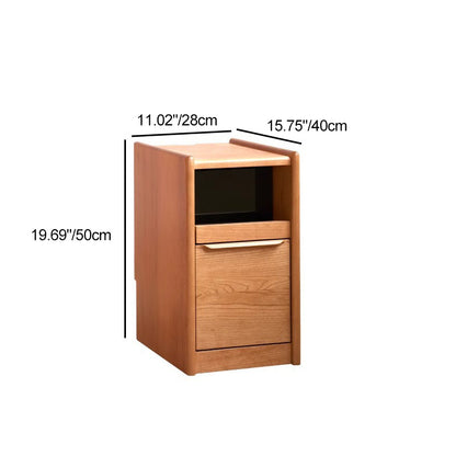 Modern Minimalist Cherry Wood Rounded Rectangle Nightstand With 2 Tiers For Bedroom