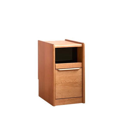 Modern Minimalist Cherry Wood Rounded Rectangle Nightstand With 2 Tiers For Bedroom