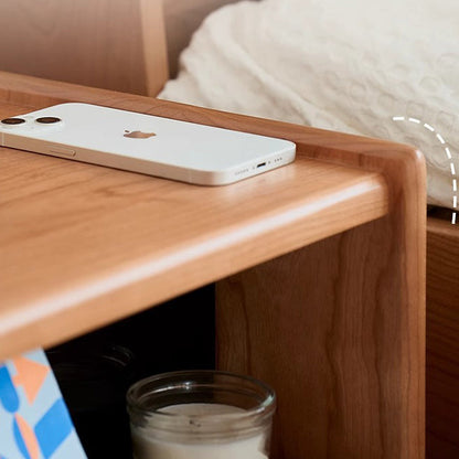 Modern Minimalist Cherry Wood Rounded Rectangle Nightstand With 2 Tiers For Bedroom