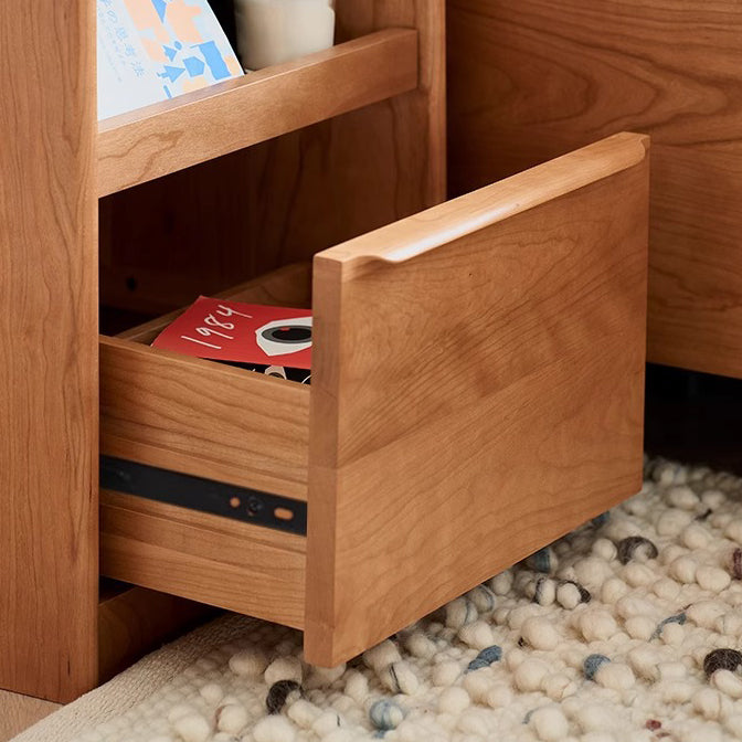 Modern Minimalist Cherry Wood Rounded Rectangle Nightstand With 2 Tiers For Bedroom