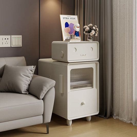 Contemporary Creative Solid Wood & Metal Oval Robot Side Table With 2 Drawers For Living Room & Bedroom