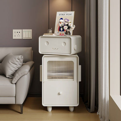 Contemporary Creative Solid Wood & Metal Oval Robot Side Table With 2 Drawers For Living Room & Bedroom