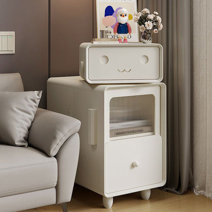 Contemporary Creative Solid Wood & Metal Oval Robot Side Table With 2 Drawers For Living Room & Bedroom