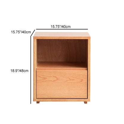 Traditional Japanese Red Oak & Black Walnut Square Nightstand With 1 Drawer For Bedroom