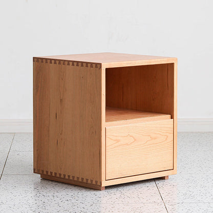 Traditional Japanese Red Oak & Black Walnut Square Nightstand With 1 Drawer For Bedroom