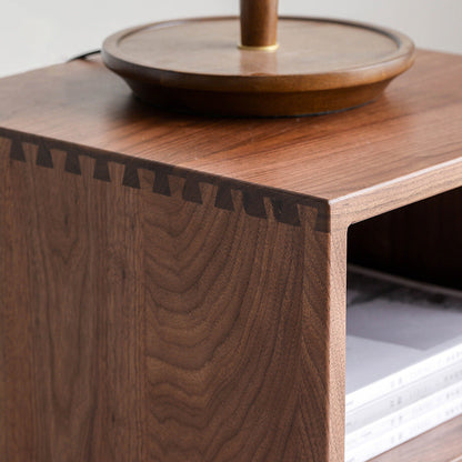 Traditional Japanese Red Oak & Black Walnut Square Nightstand With 1 Drawer For Bedroom