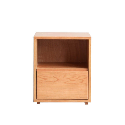 Traditional Japanese Red Oak & Black Walnut Square Nightstand With 1 Drawer For Bedroom