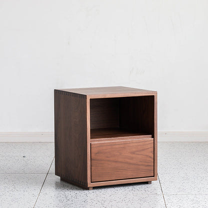 Traditional Japanese Red Oak & Black Walnut Square Nightstand With 1 Drawer For Bedroom