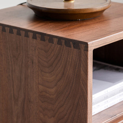 Traditional Japanese Red Oak & Black Walnut Square Nightstand With 1 Drawer For Bedroom