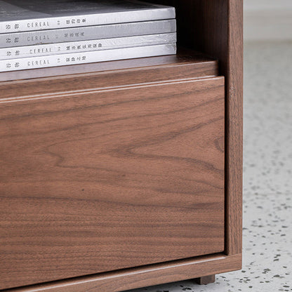 Traditional Japanese Red Oak & Black Walnut Square Nightstand With 1 Drawer For Bedroom