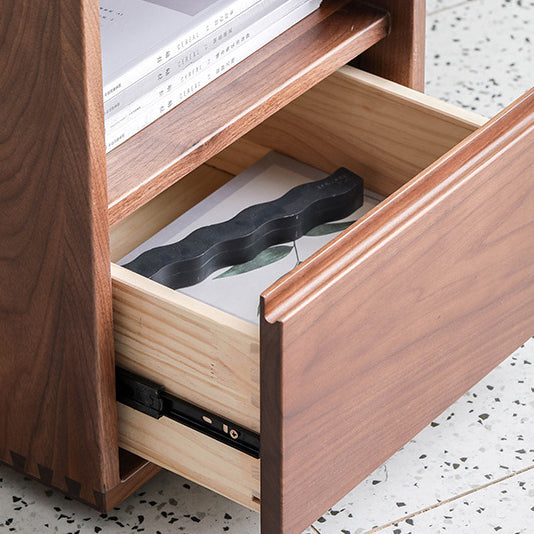 Traditional Japanese Red Oak & Black Walnut Square Nightstand With 1 Drawer For Bedroom