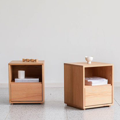 Traditional Japanese Red Oak & Black Walnut Square Nightstand With 1 Drawer For Bedroom