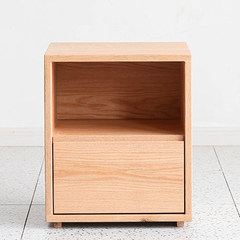 Traditional Japanese Red Oak & Black Walnut Square Nightstand With 1 Drawer For Bedroom