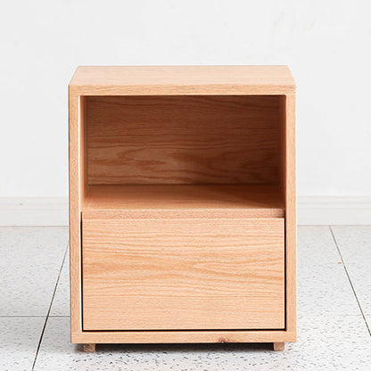 Traditional Japanese Red Oak & Black Walnut Square Nightstand With 1 Drawer For Bedroom