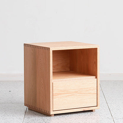Traditional Japanese Red Oak & Black Walnut Square Nightstand With 1 Drawer For Bedroom