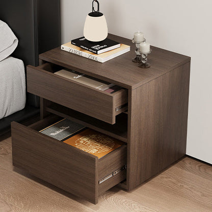 Modern Minimalist Solid Wood Square Nightstand With 2 Drawers For Bedroom