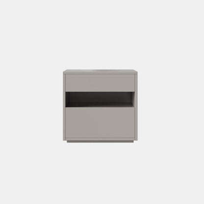 Modern Minimalist Solid Wood Square Nightstand With 2 Drawers For Bedroom