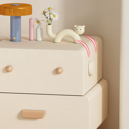Contemporary Creative Faux Leather Solid Wood Curved Square Nightstand 2-Drawer For Bedroom