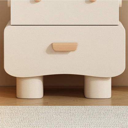 Contemporary Creative Faux Leather Solid Wood Curved Square Nightstand 2-Drawer For Bedroom