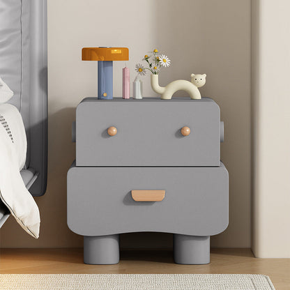 Contemporary Creative Faux Leather Solid Wood Curved Square Nightstand 2-Drawer For Bedroom