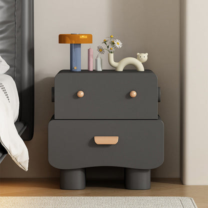Contemporary Creative Faux Leather Solid Wood Curved Square Nightstand 2-Drawer For Bedroom