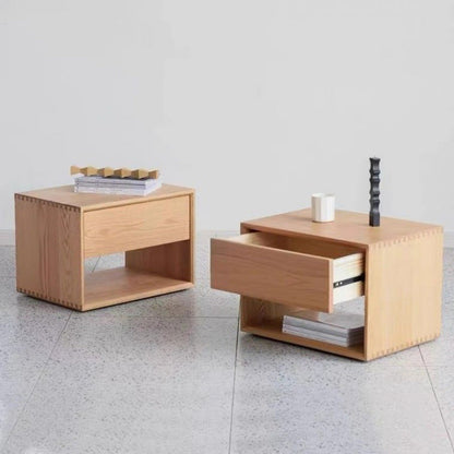 Traditional Japanese Solid Wood Rounded Square Nightstand 1-Drawer For Bedroom