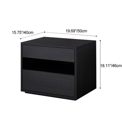 Contemporary Scandinavian Solid Wood Rectangular Nightstand 2-Drawer For Bedroom