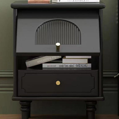 Traditional Vintage Solid Wood Glass Square Round Nightstand With 1-Drawer For Bedroom