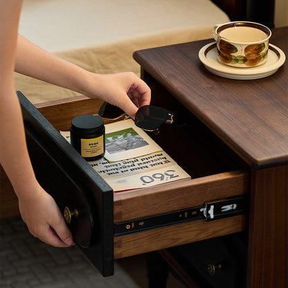 Traditional Vintage Walnut Oak Rounded Square Nightstand With 2 Drawers For Bedroom