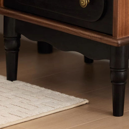 Traditional Vintage Walnut Oak Rounded Square Nightstand With 2 Drawers For Bedroom