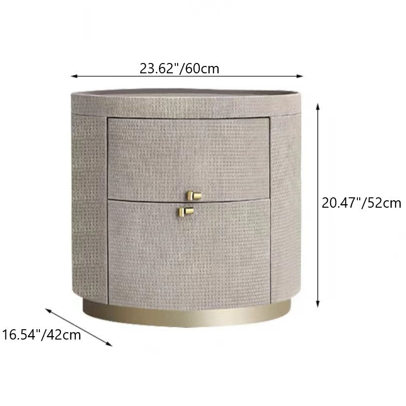 Modern Minimalist Sintered Stone Solid Wood Woven Leather Round Cylindrical Nightstand 2-Drawer For Bedroom
